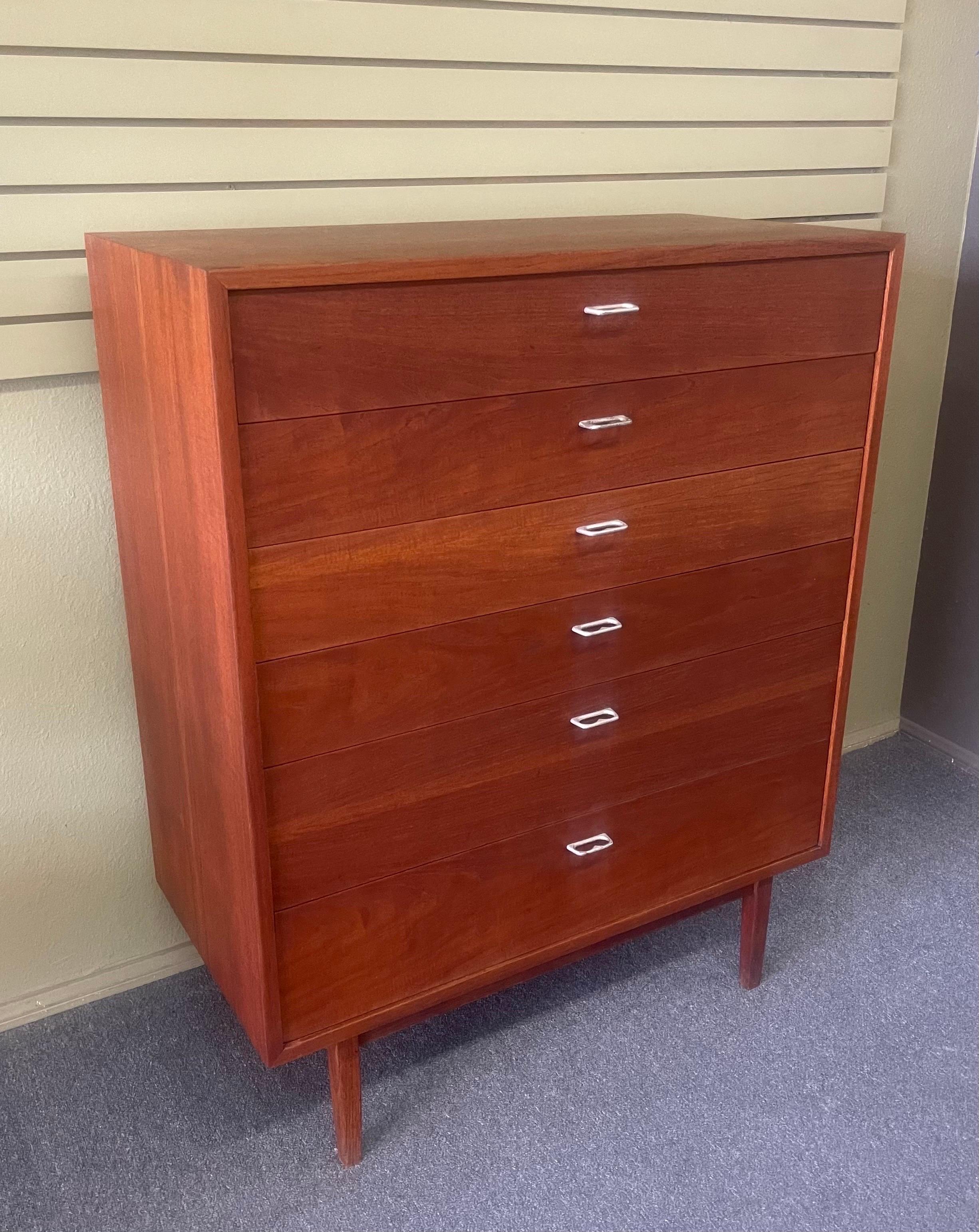 20th Century MCM Walnut Six Drawer Highboy Dresser in the Style of George Nelson