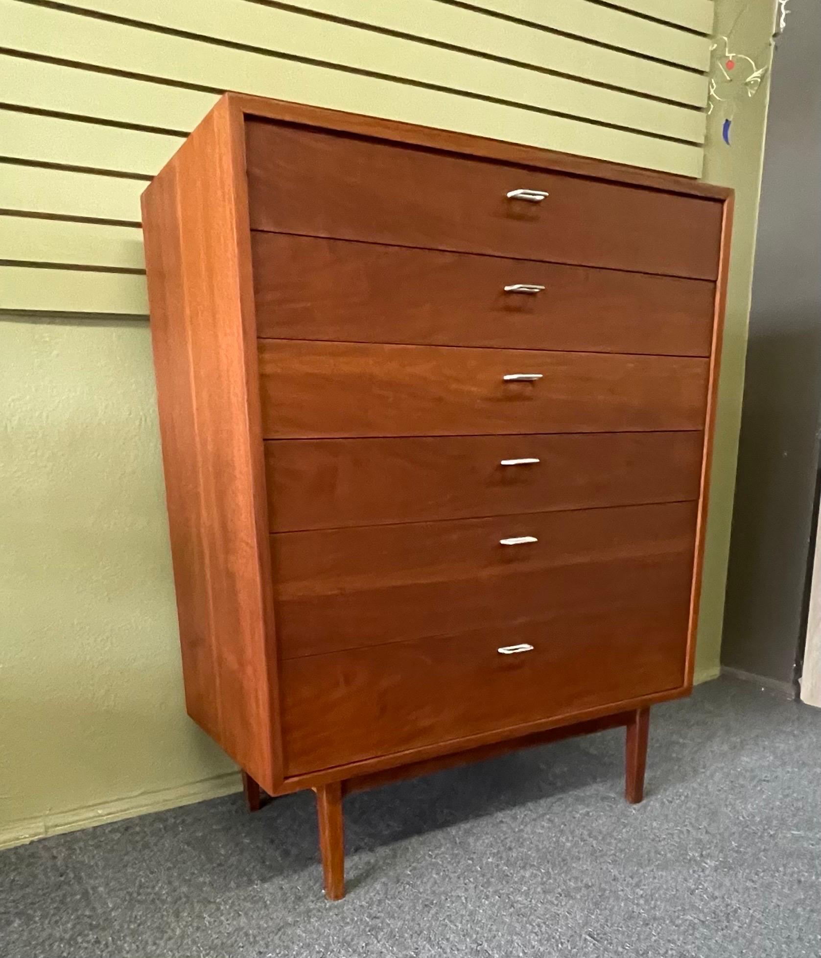 MCM Walnut Six Drawer Highboy Dresser in the Style of George Nelson 2