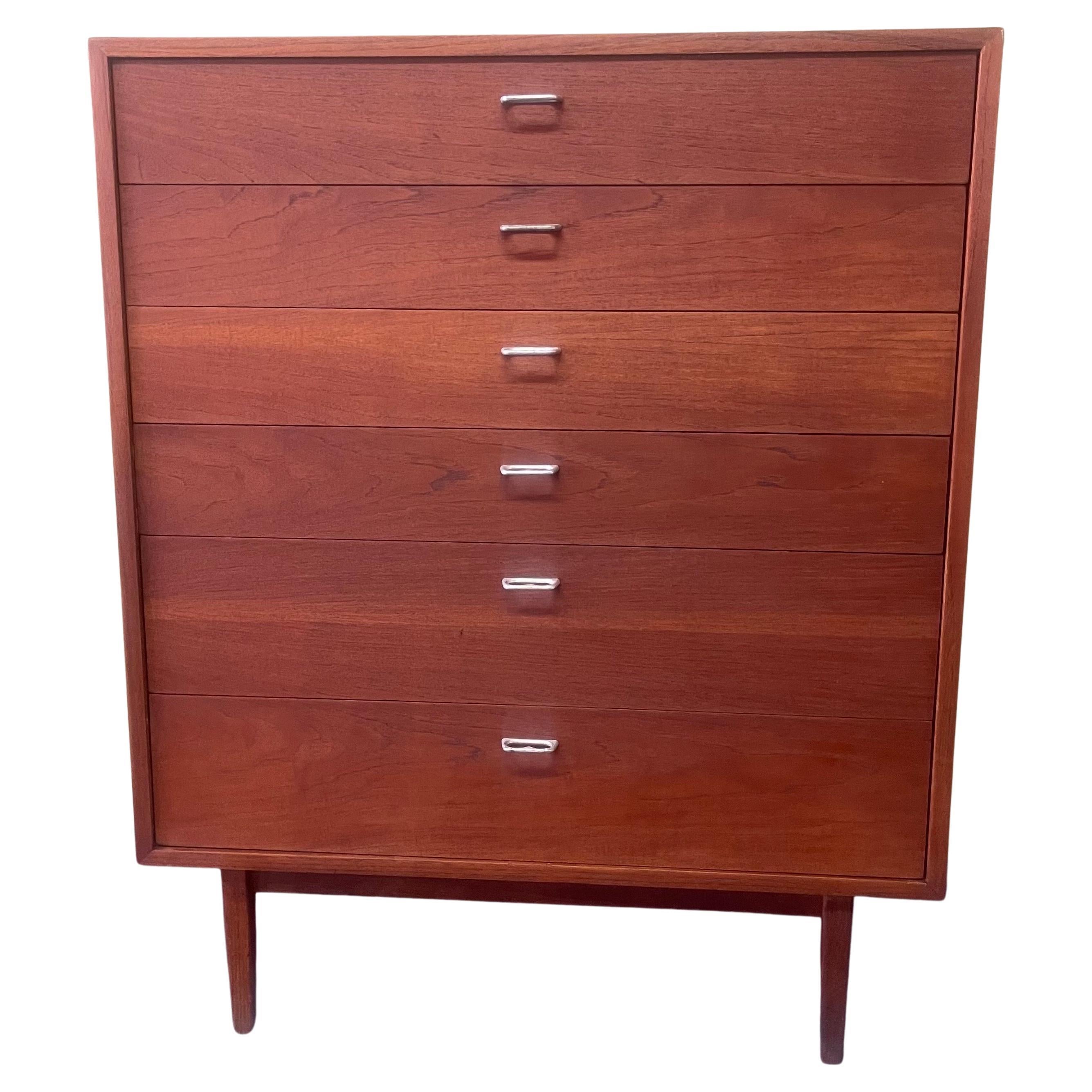 MCM Walnut Six Drawer Highboy Dresser in the Style of George Nelson