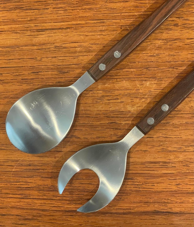 Mcm Walnut and Stainless Steel Salad Servers For Sale at 1stDibs