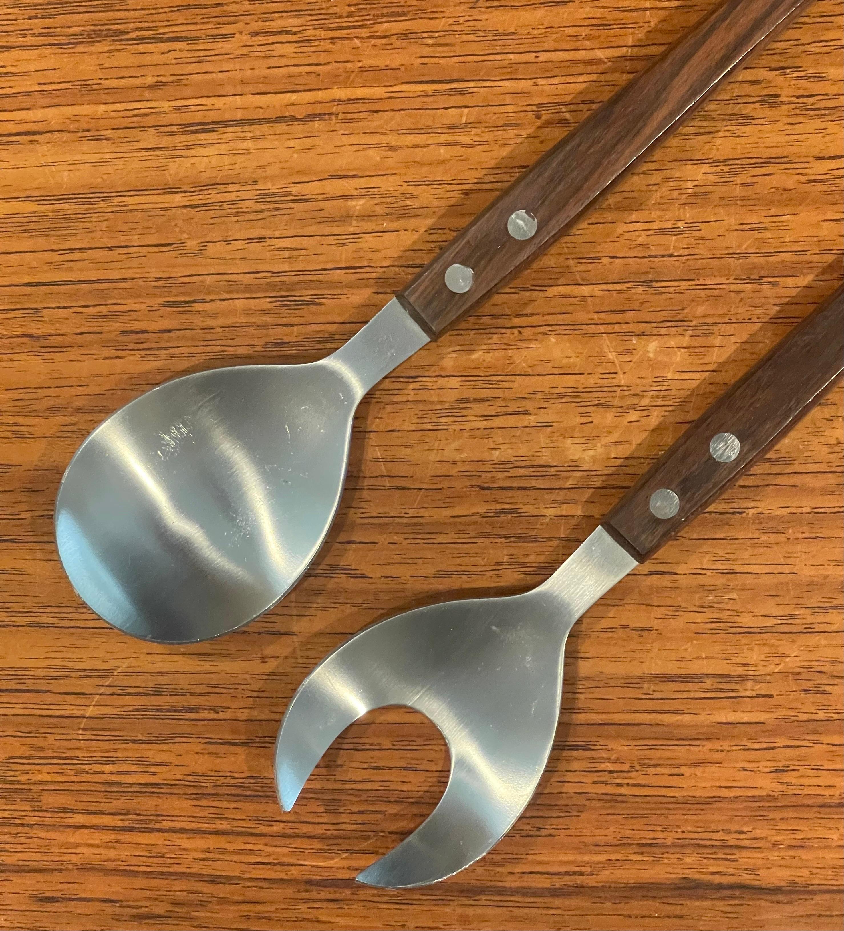 Mcm Walnut and Stainless Steel Salad Servers In Good Condition For Sale In San Diego, CA