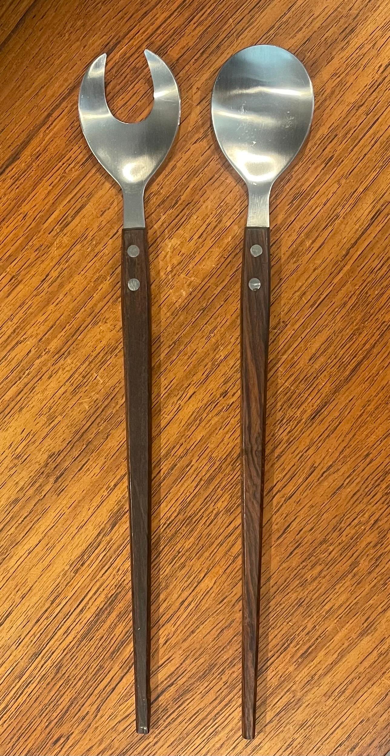 20th Century Mcm Walnut and Stainless Steel Salad Servers For Sale