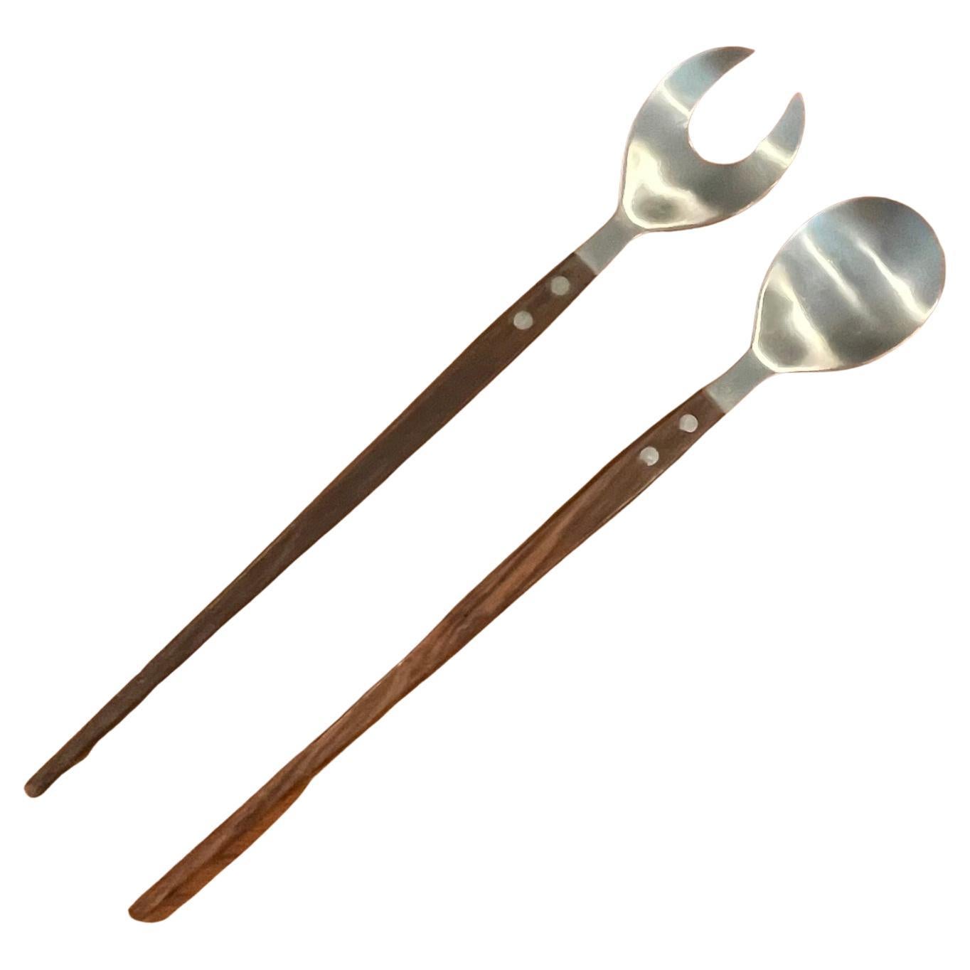 Mcm Walnut and Stainless Steel Salad Servers For Sale 3