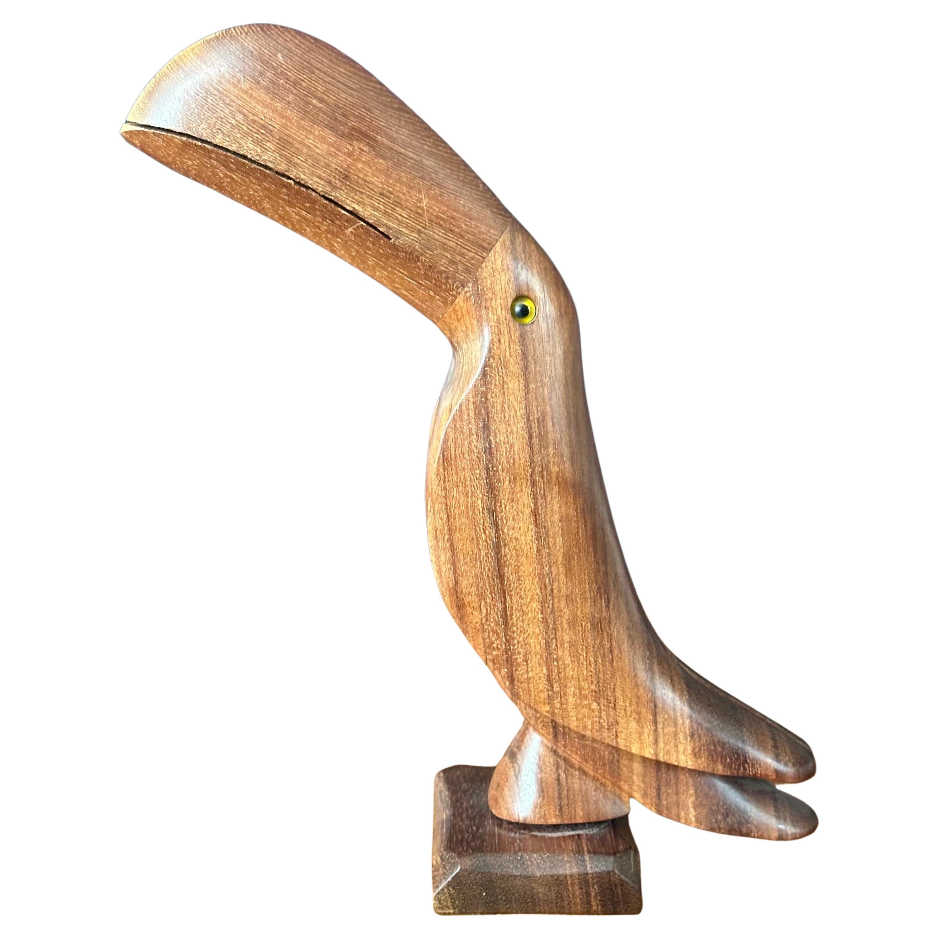  A very nice mid-century modern walnut toucan sculpture, circa 1970s. The piece is very well crafted, in good vintage condition and measures 8