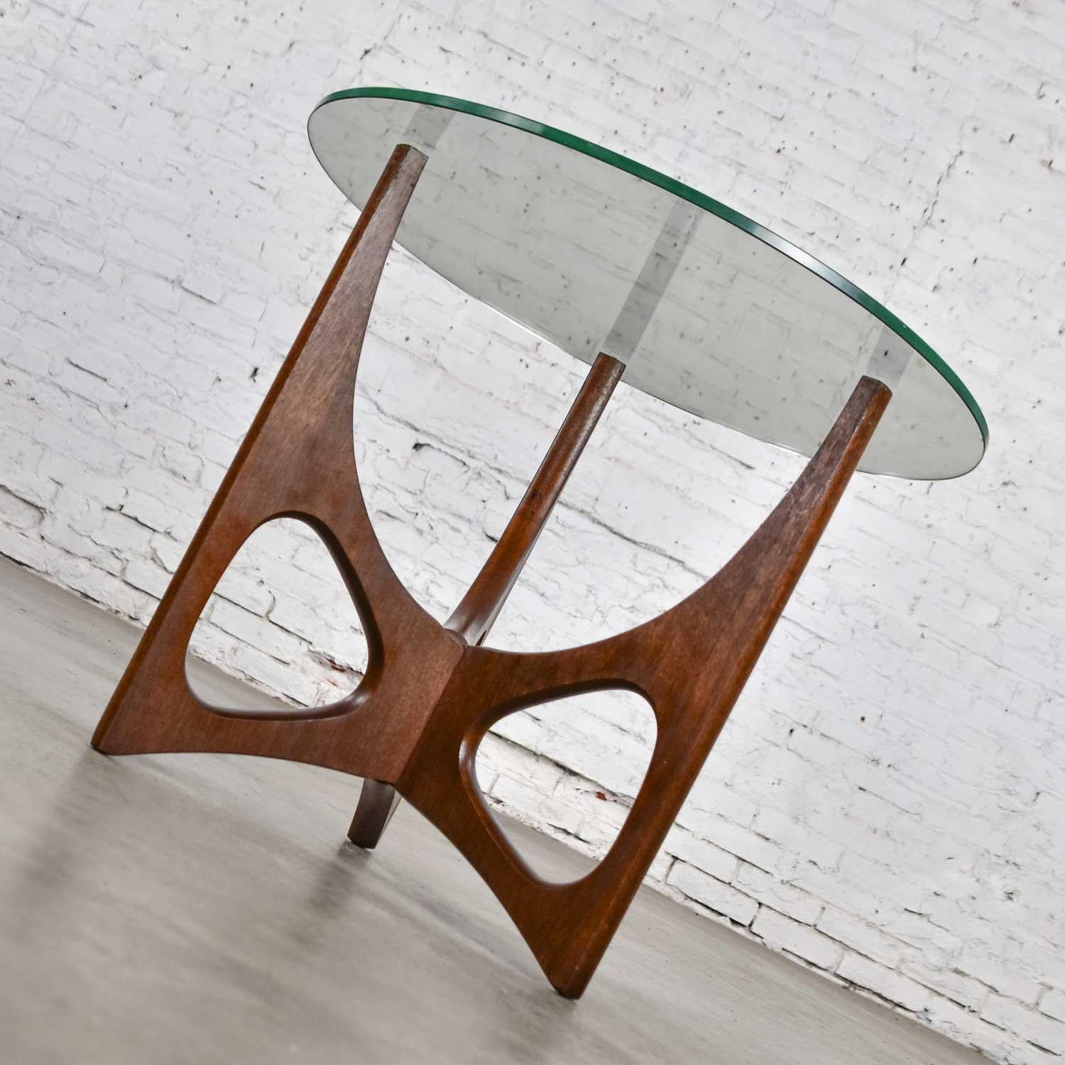 MCM Walnut Tri-Leg Round Glass Top Side Table in the Style of Adrian Pearsall 2