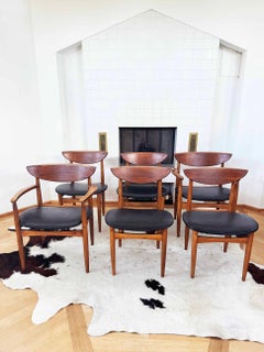 MCM Warren Church for Lane Perception Walnut Cat's Eye Dining Chairs, Set 6