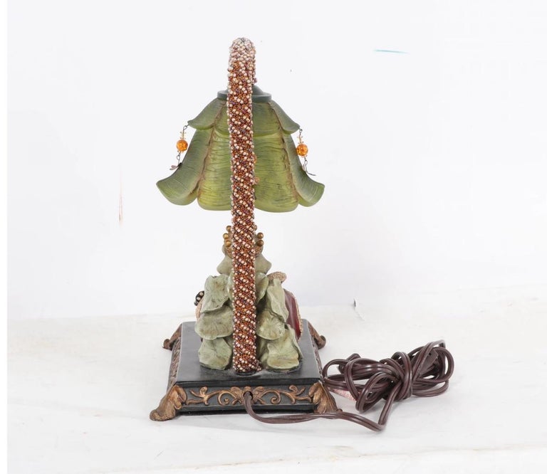 Whimsical Frog Table Lamp Beaded Vine, Jeweled Lily Shade at 1stDibs