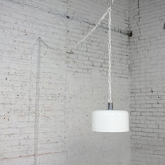 MCM White Dome Swag Pendant Hanging Light Fixture or Lamp Style of Lightolier