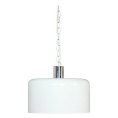Used MCM White Dome Swag Pendant Hanging Light Fixture or Lamp Style of Lightolier