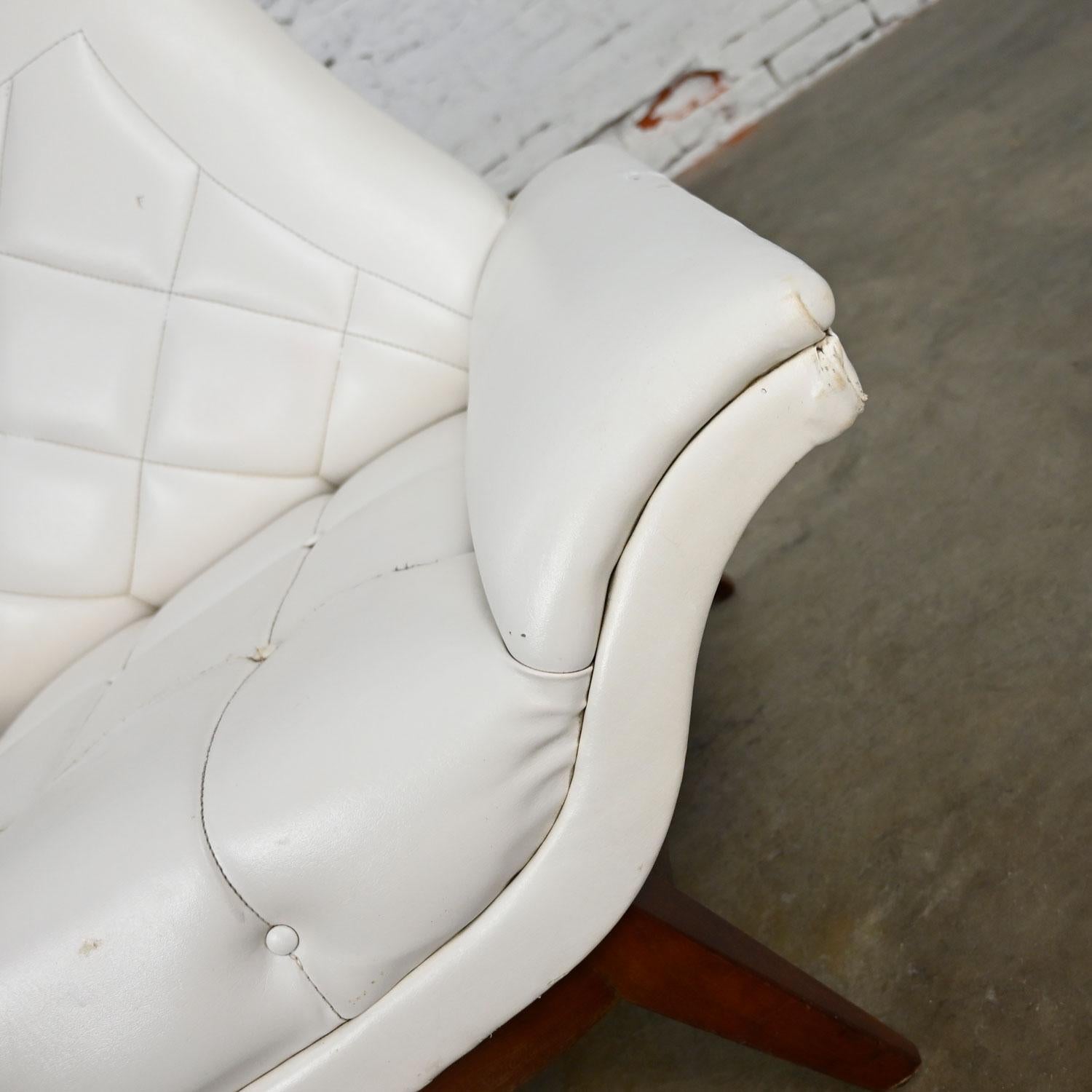 MCM White Faux Leather Walnut Base High Back Lounge Chair Style Adrian Pearsall 9