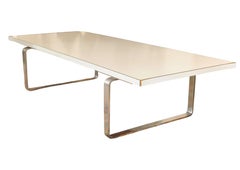 William Plunkett 1971 White Formica & Curved Steel Modernist Coffee Table