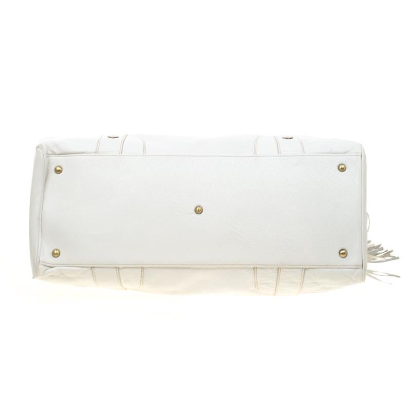 MCM White Leather Tassel Satchel 4