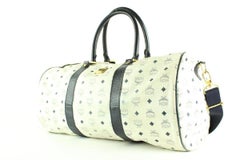 MCM White Monogram Visetos Boston Duffle Bag with Strap 4MCM124