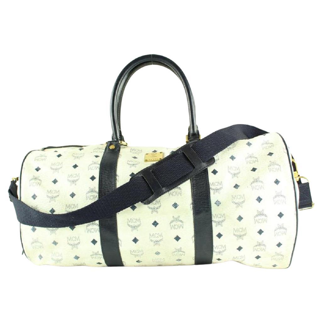 MCM White Monogram Visetos Boston Duffle Bag with Strap 4MCM124 at 1stDibs