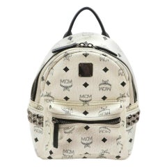 MCM White Small Monogram Studded Stark Backpack 861602