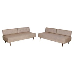 MCM White Vinyl Faux Silk Look Daybeds or Convertible Sofas or Sectional, a Pair