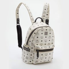 MCM White Visetos Coated Canvas Small Studs Stark Backpack