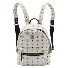 MCM White Visetos Coated Canvas Small Studs Stark Backpack