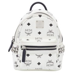 MCM White Visetos Coated Canvas X-Mini Bebe Boo Backpack