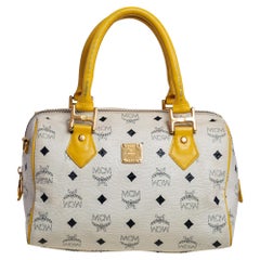 MCM White/Yellow Visetos Leather Small Heritage Boston Bag