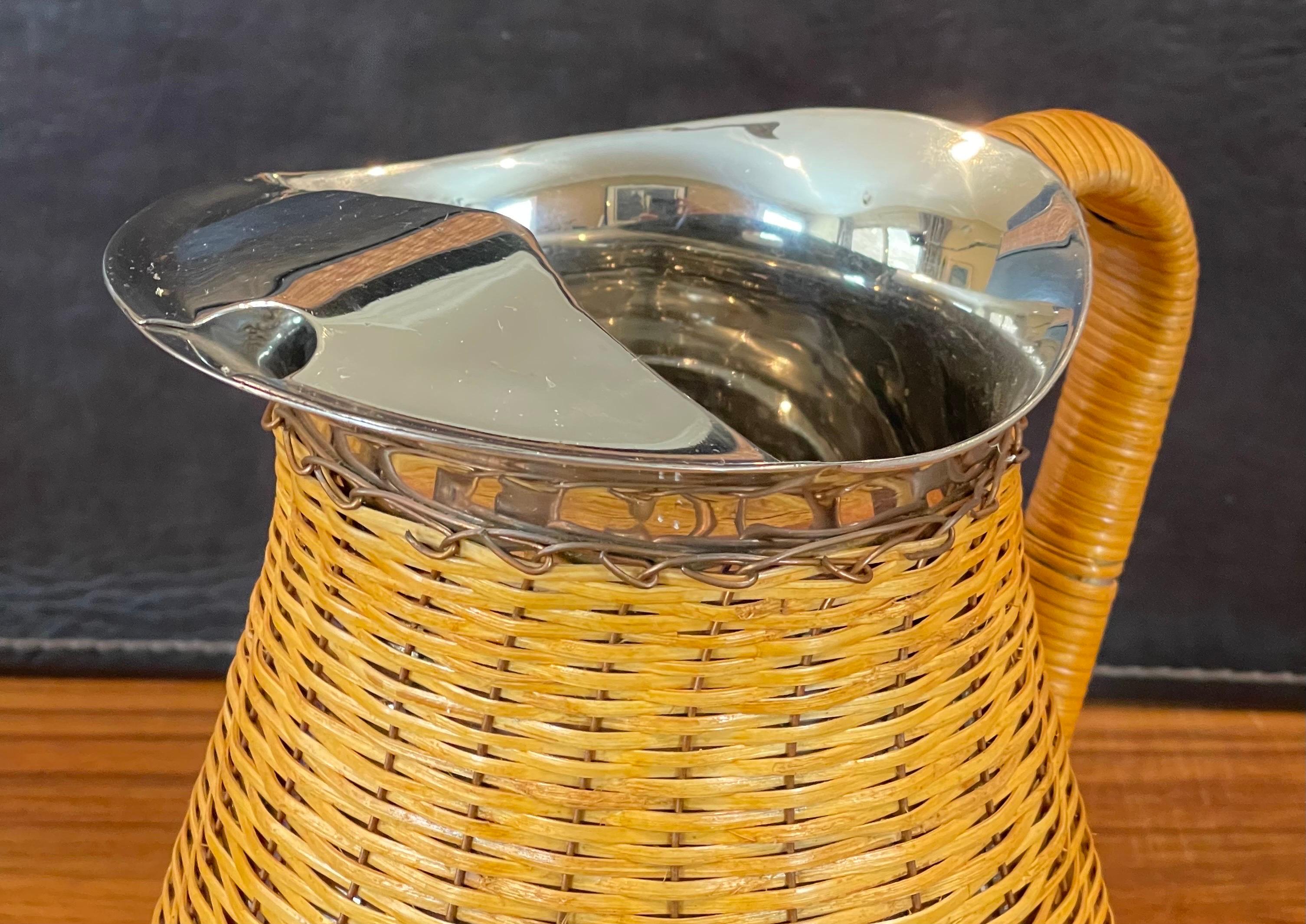MCM Wicker Wrapped Stainless Steel Pitcher For Sale 4