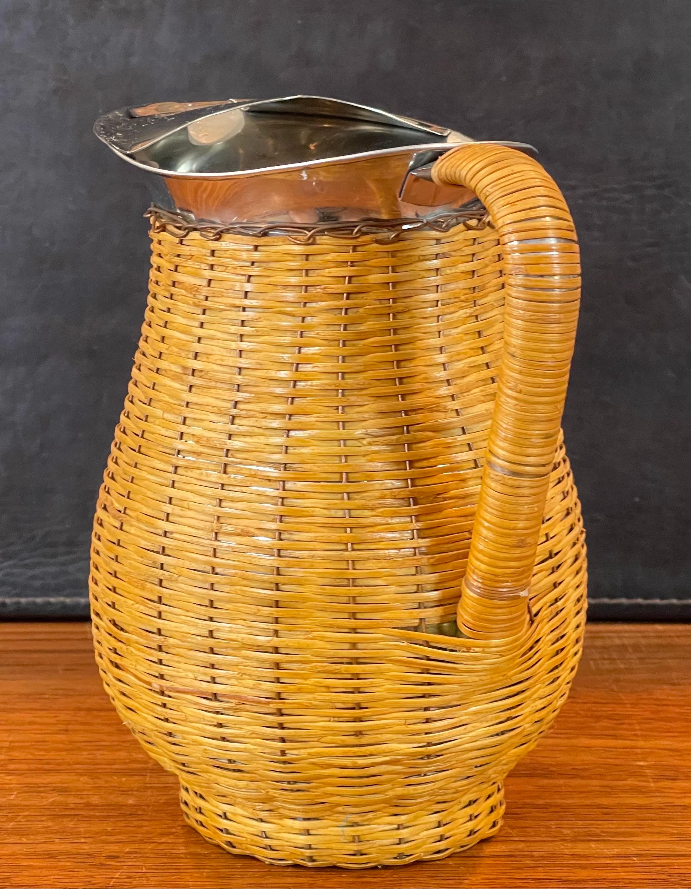 MCM Wicker Wrapped Stainless Steel Pitcher For Sale at 1stDibs