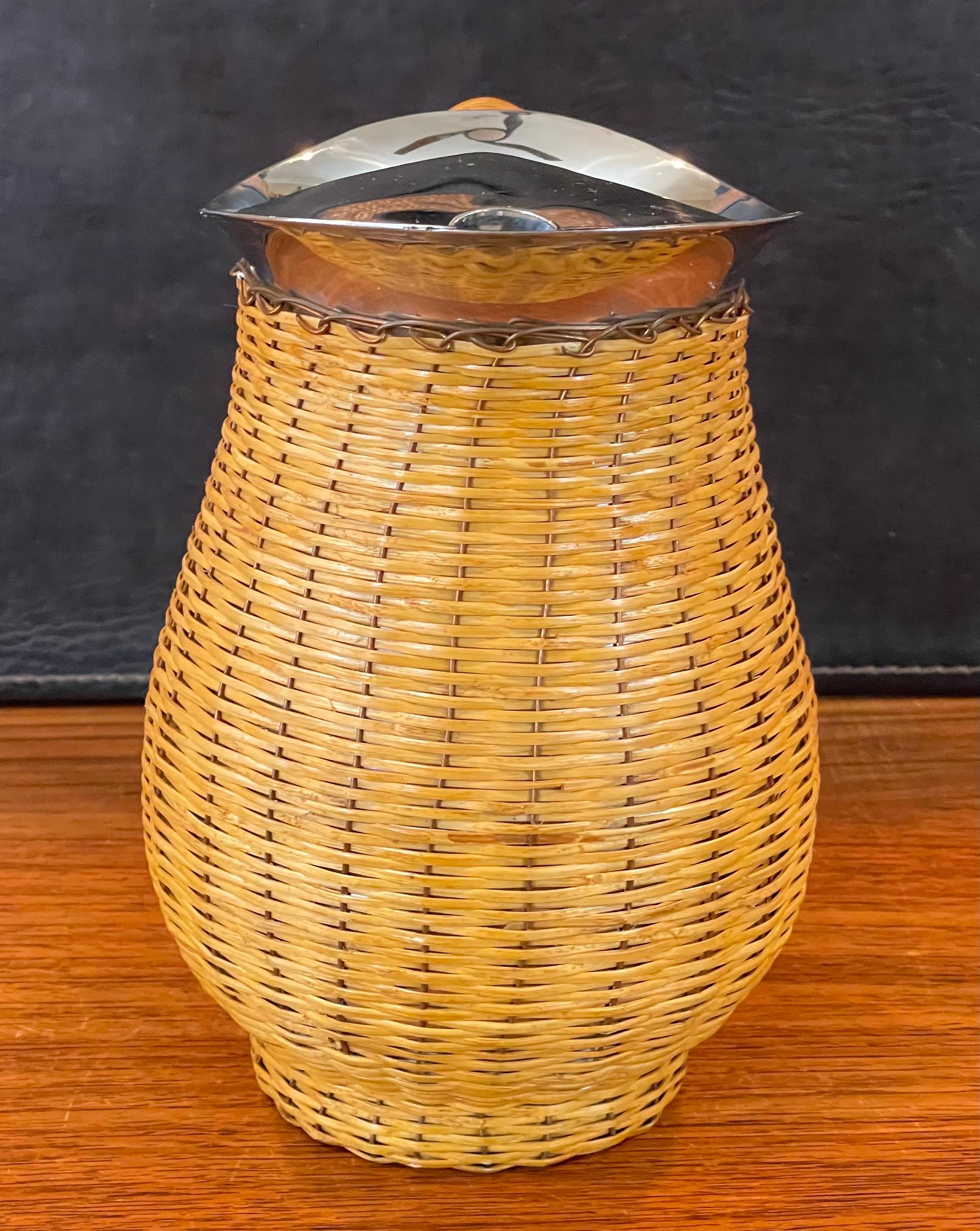 MCM Wicker Wrapped Stainless Steel Pitcher For Sale 2