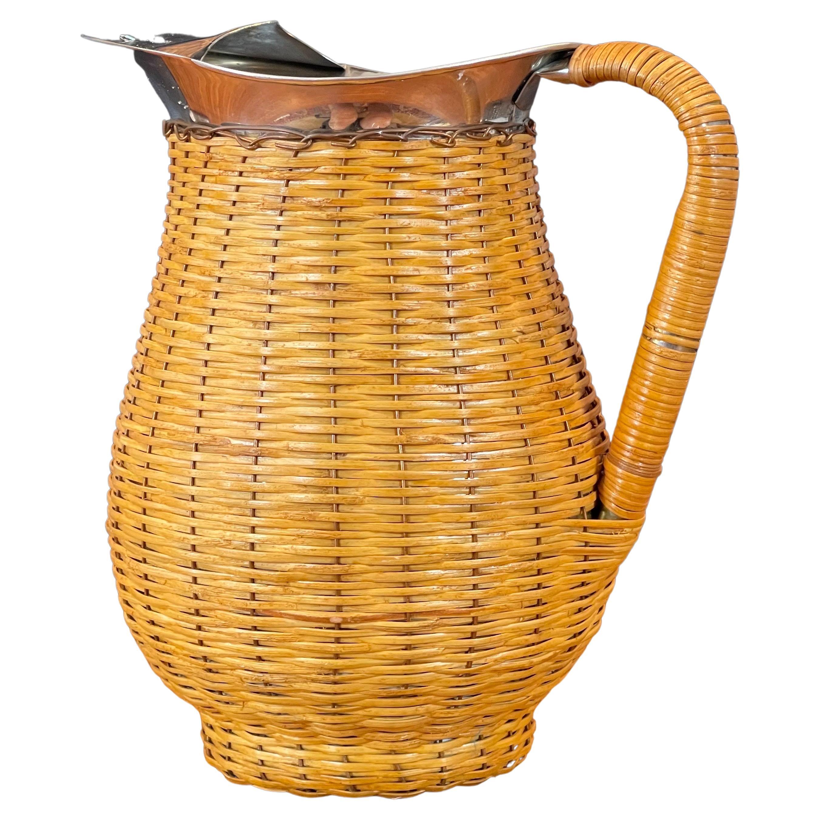 MCM Wicker Wrapped Stainless Steel Pitcher