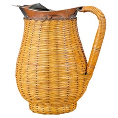 Vintage MCM Wicker Wrapped Stainless Steel Pitcher