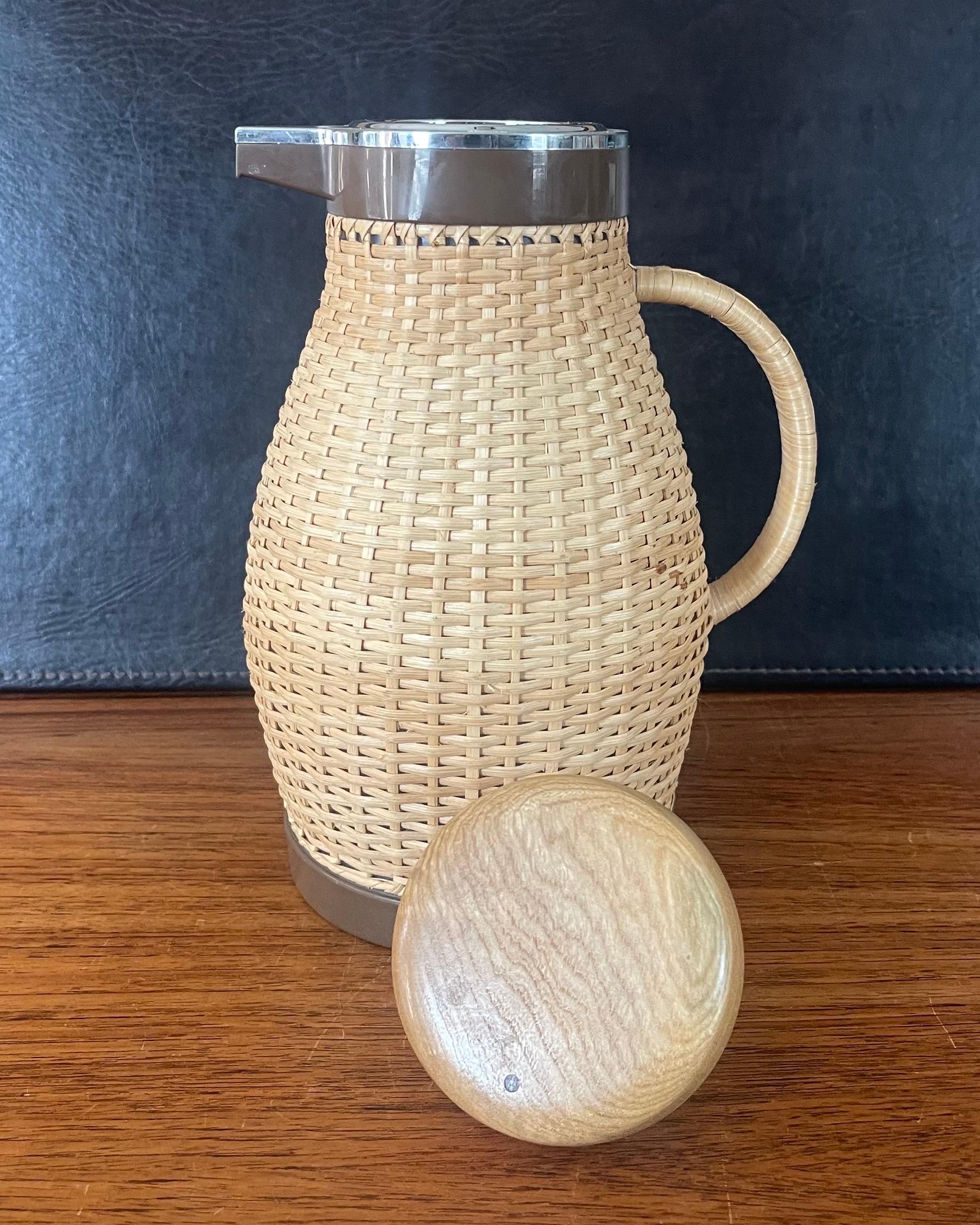 Mid-Century Modern MCM Wicker Wrapped Thermos Coffee Carafe / Pitcher by Corning Designs