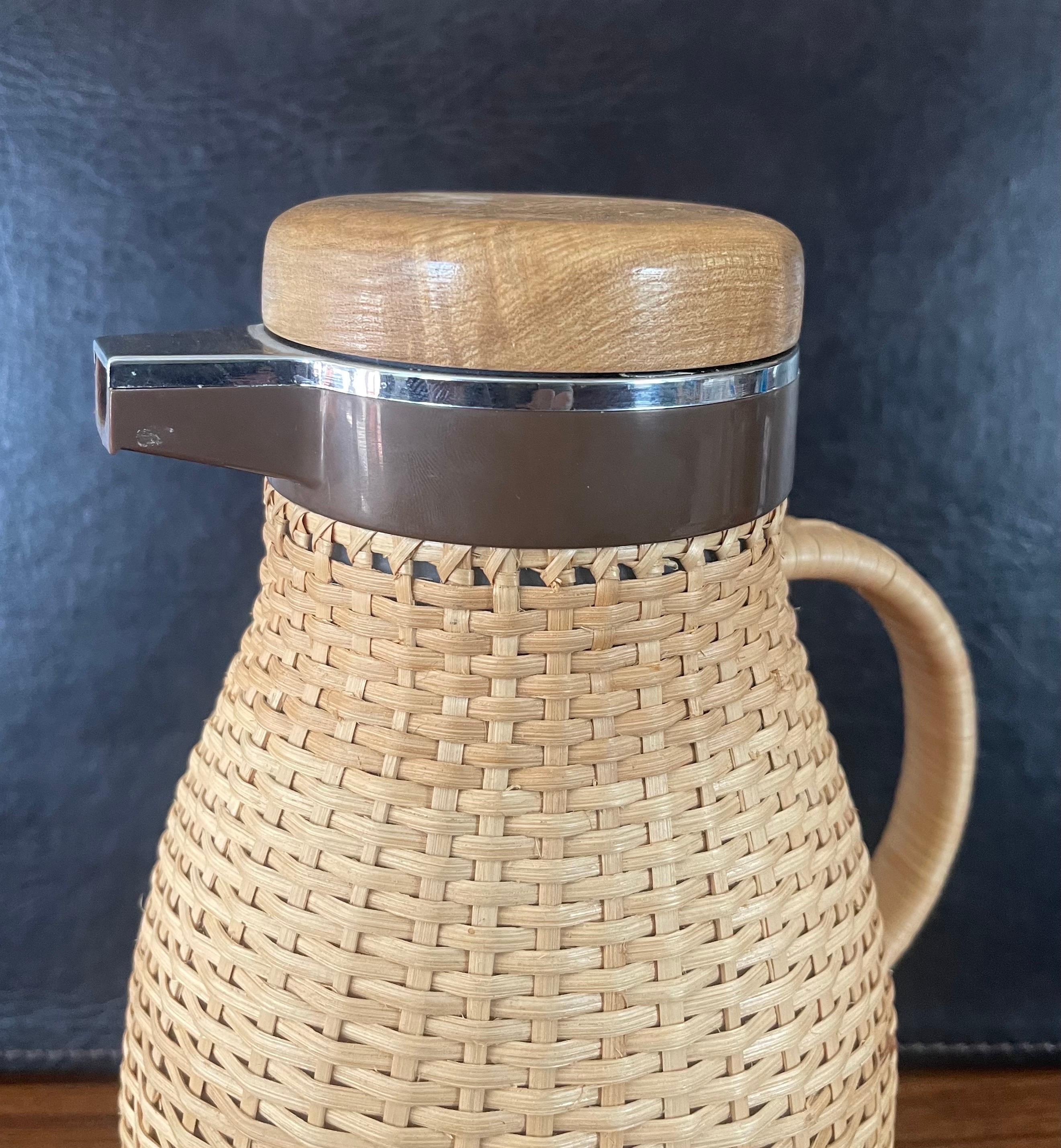 Japanese MCM Wicker Wrapped Thermos Coffee Carafe / Pitcher by Corning Designs
