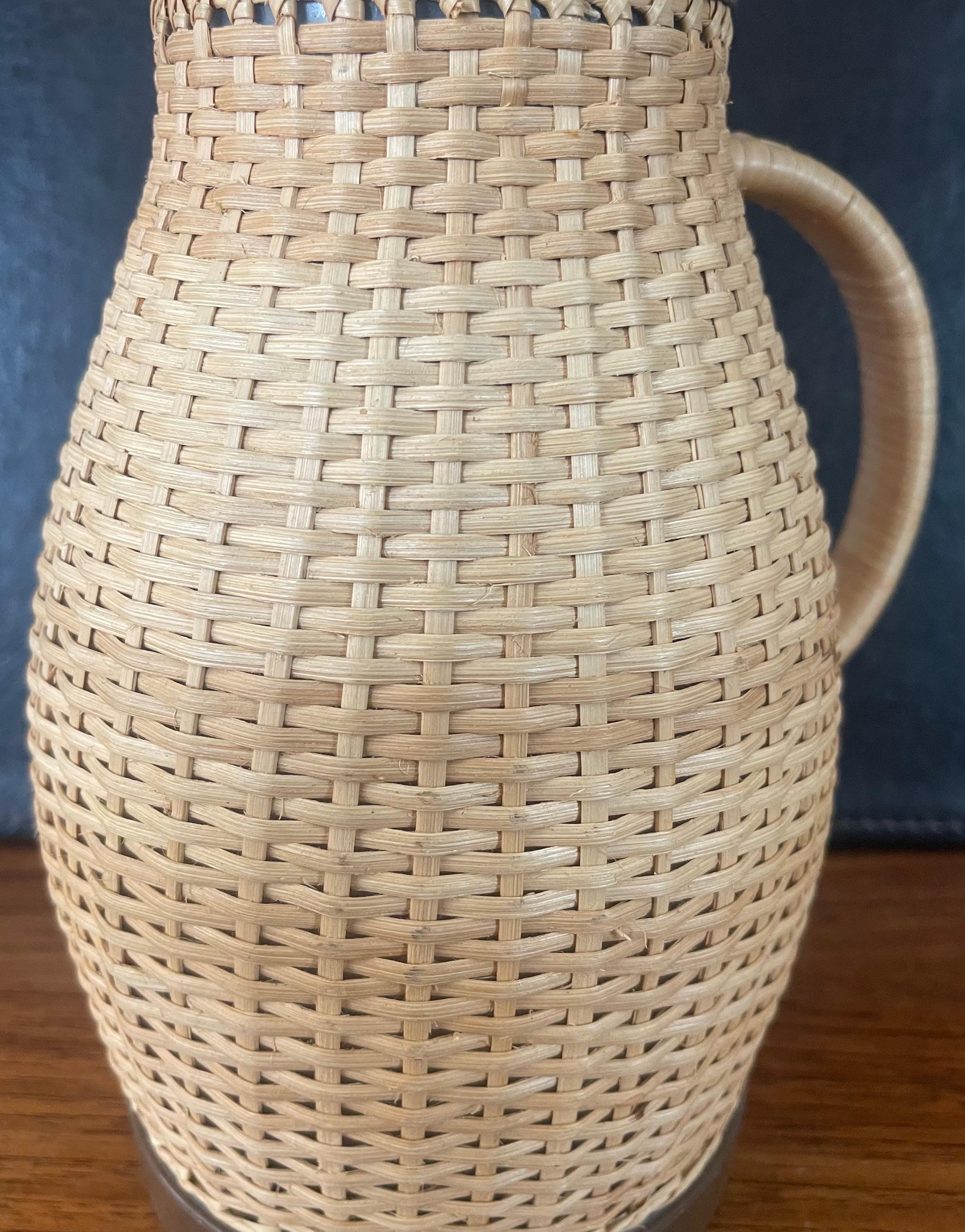 MCM Wicker Wrapped Thermos Coffee Carafe / Pitcher by Corning Designs In Good Condition In San Diego, CA