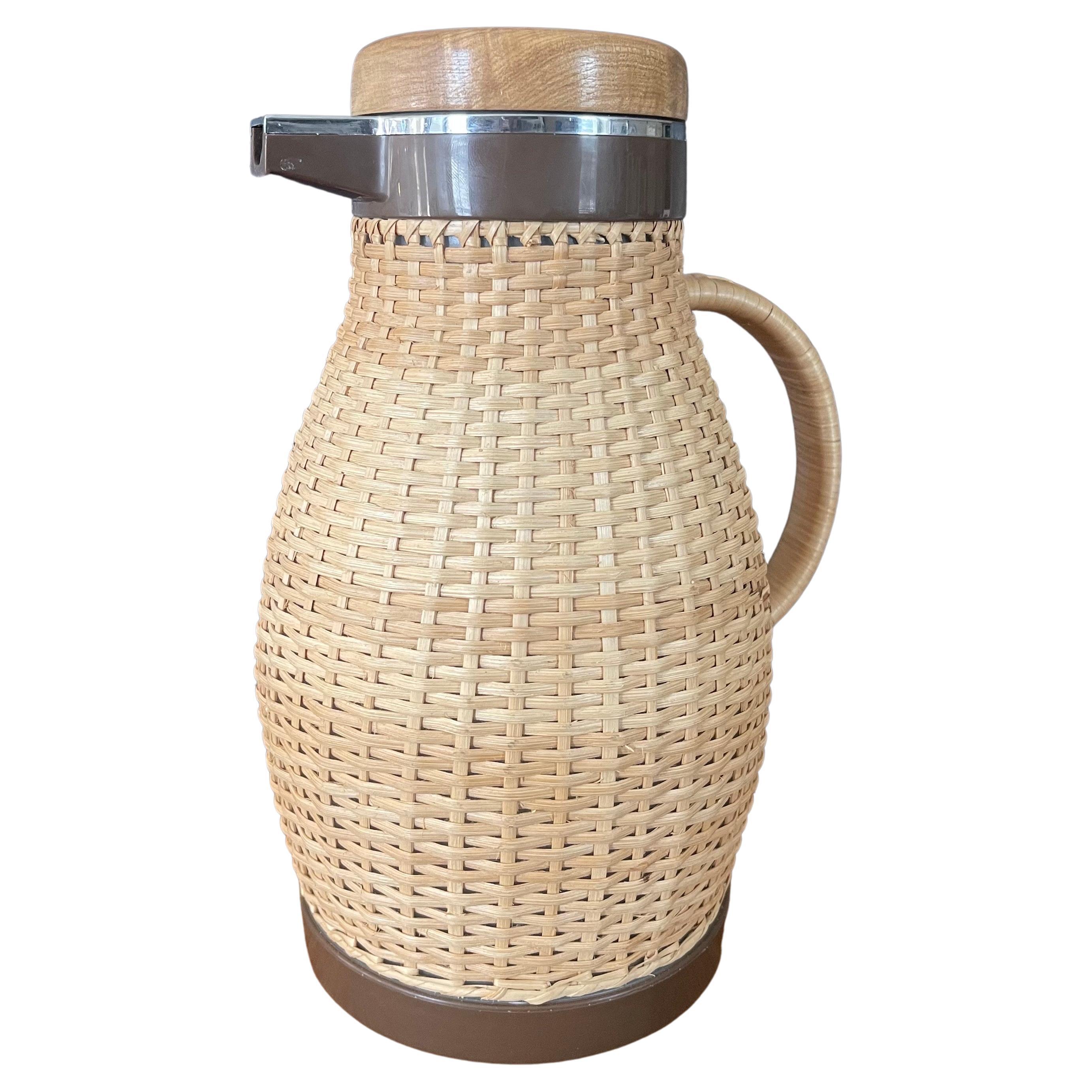 MCM Wicker Wrapped Thermos Coffee Carafe / Pitcher by Corning Designs