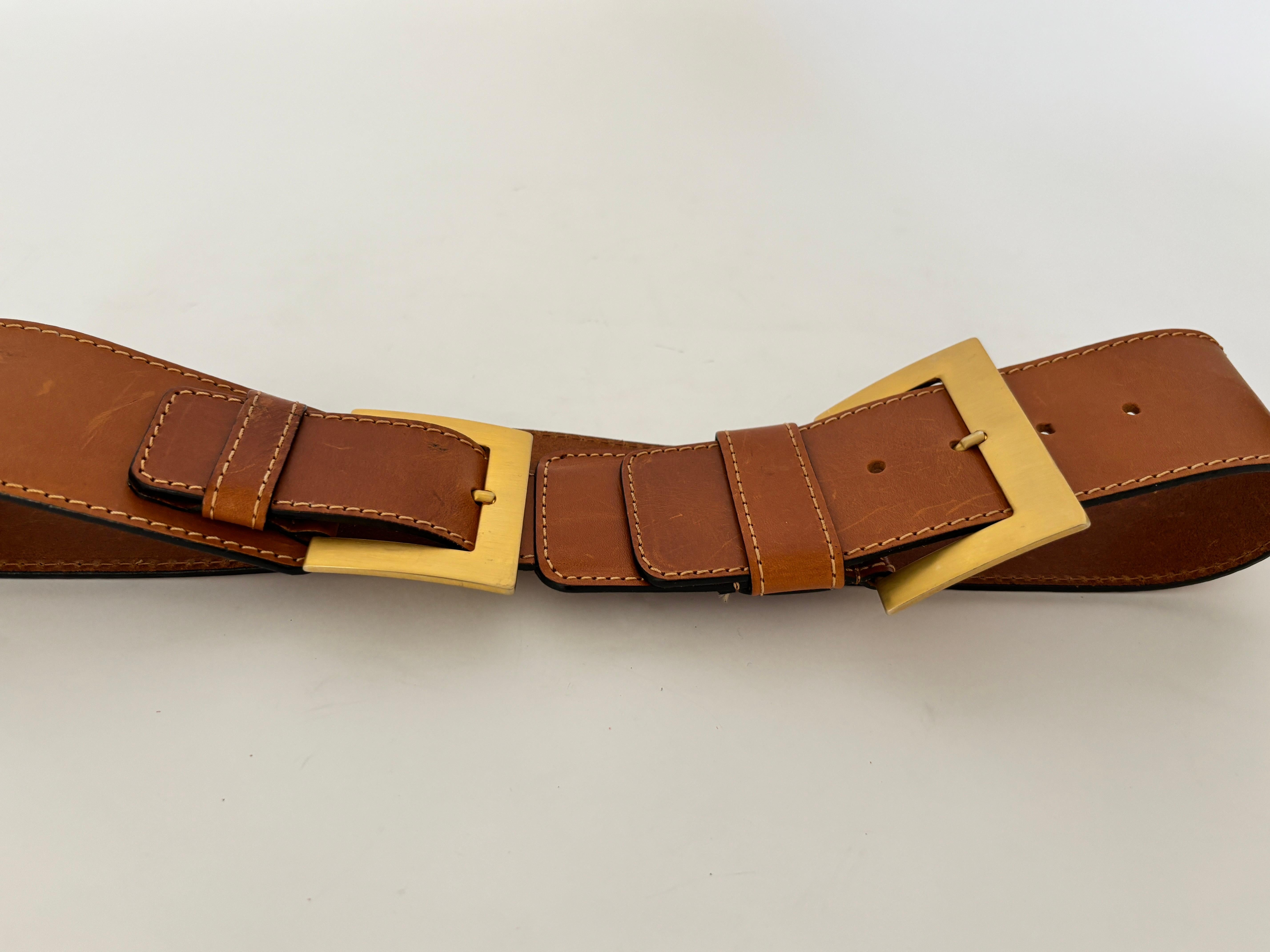 MCM Women Leather Waist Belt with Gold Buckles For Sale 7