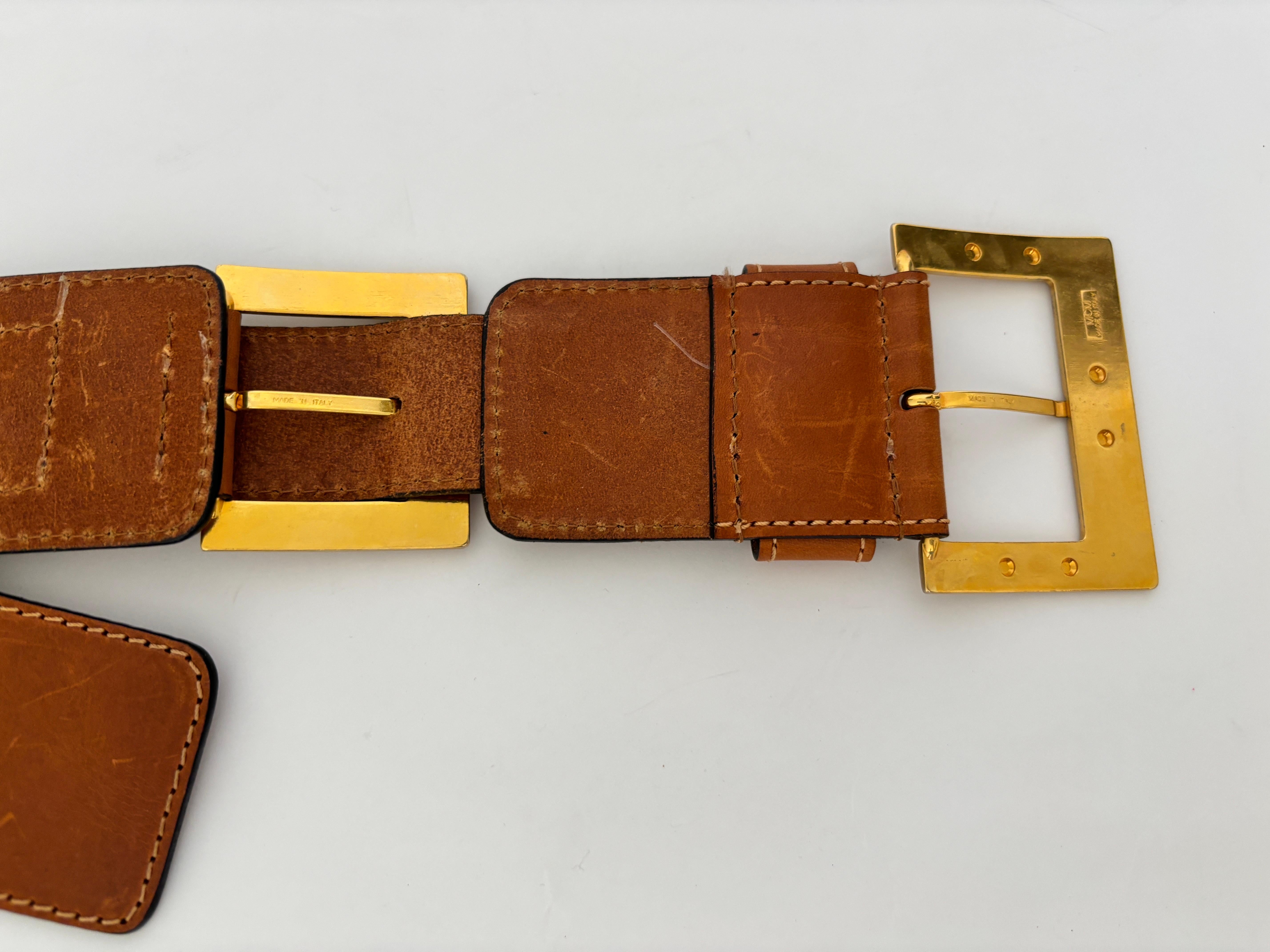 MCM Women Leather Waist Belt with Gold Buckles For Sale 1