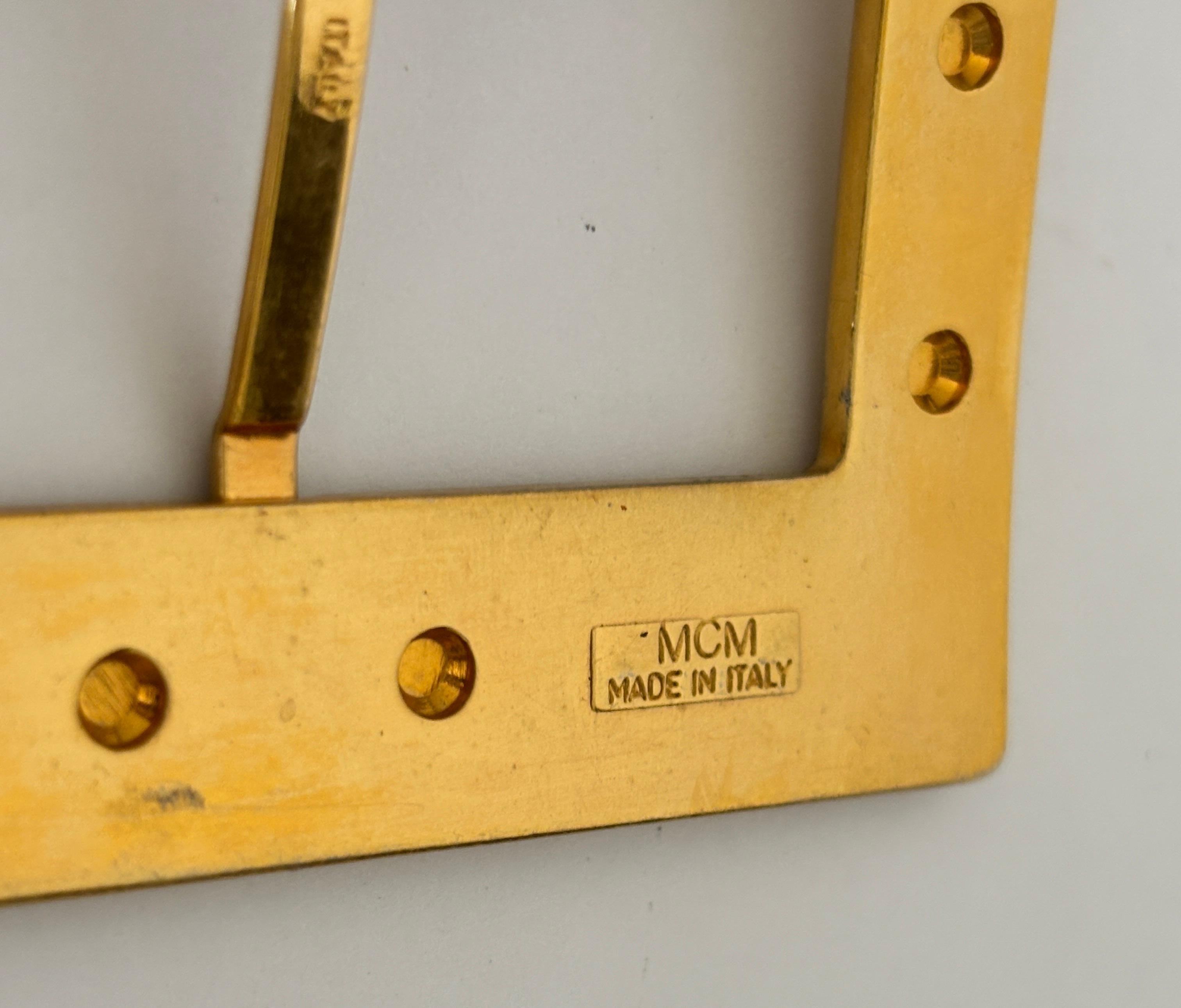MCM Women Leather Waist Belt with Gold Buckles For Sale 2