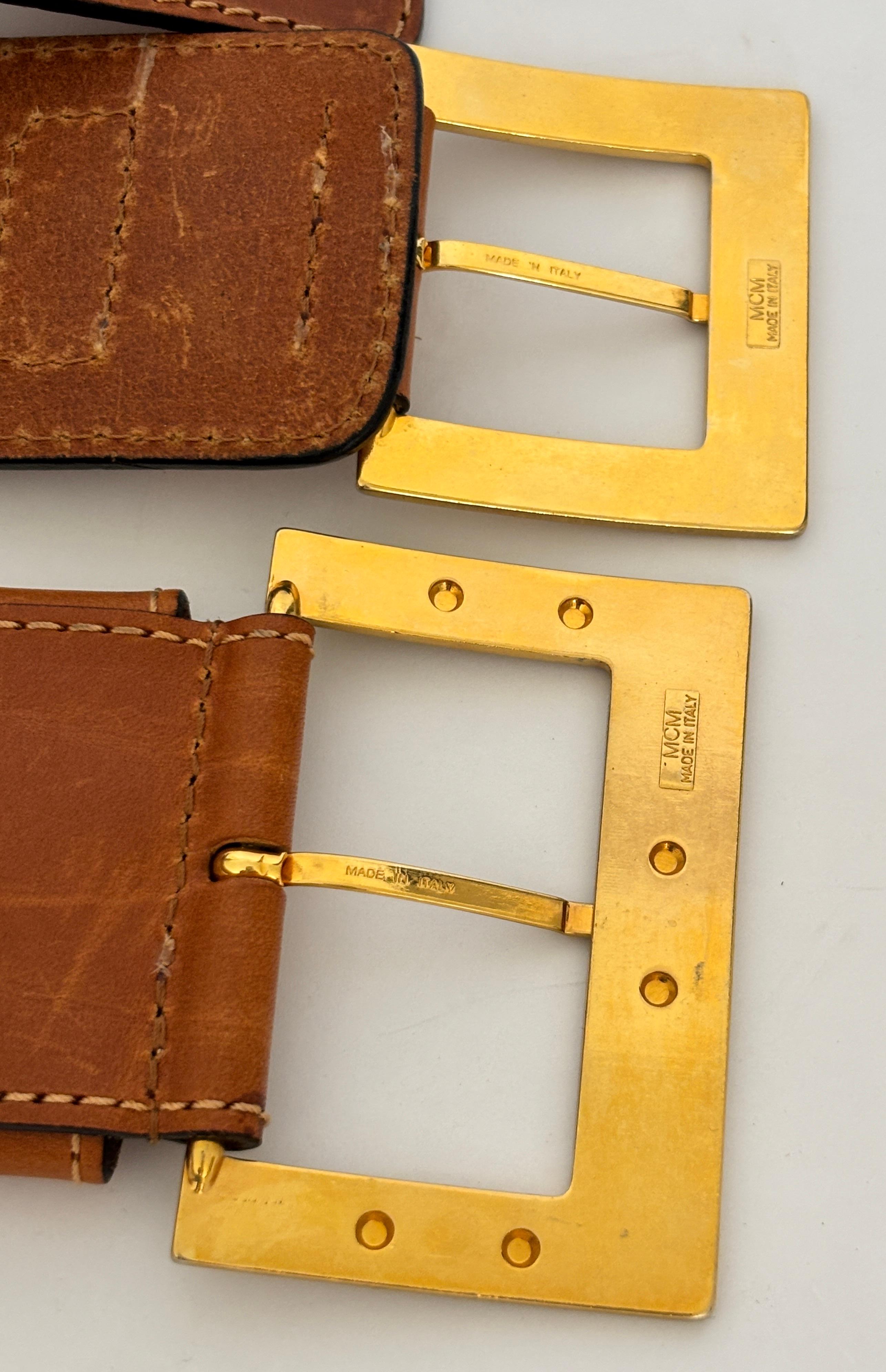 MCM Women Leather Waist Belt with Gold Buckles For Sale 4