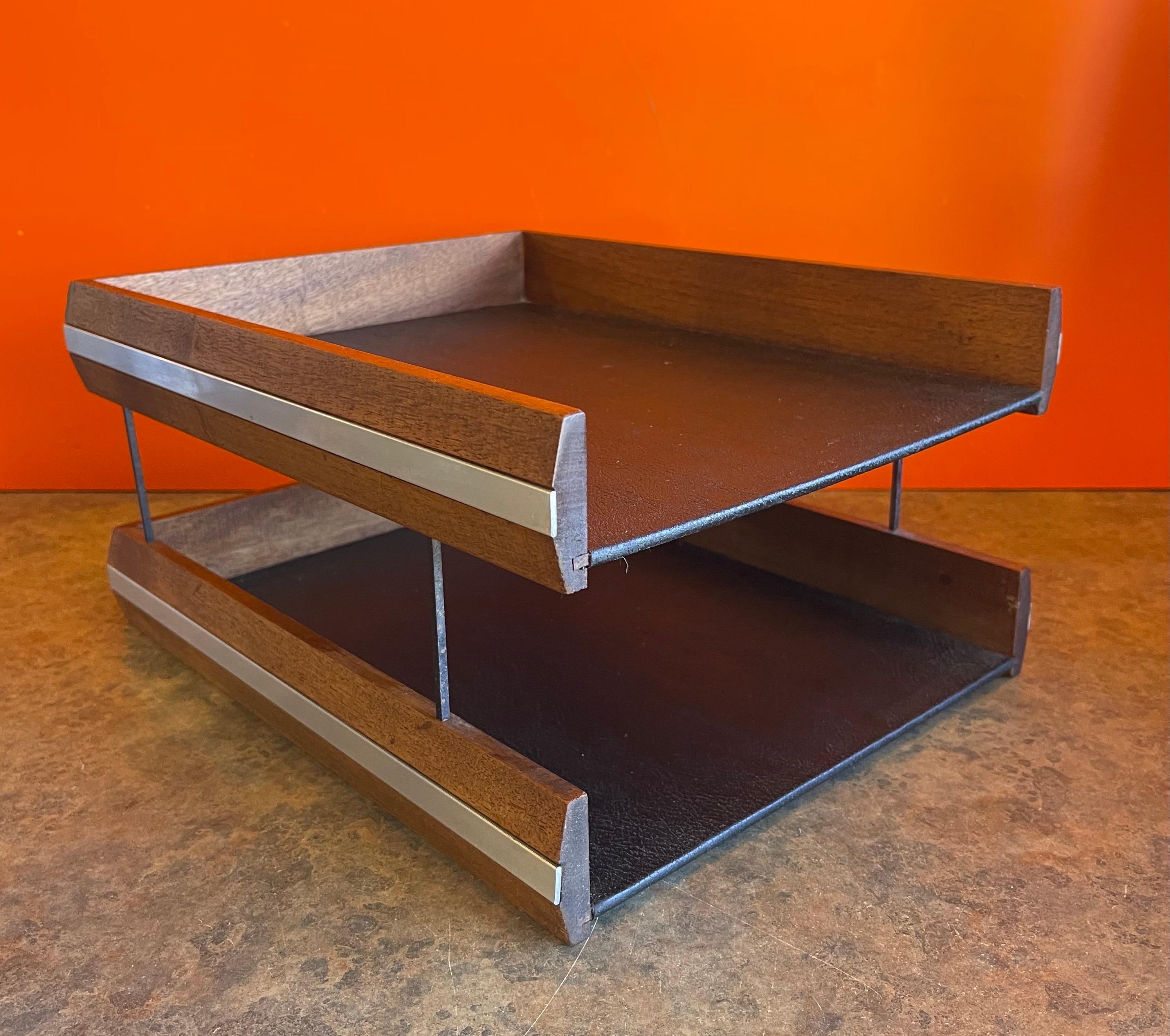 MCM Wood and Naugahyde Double Letter Tray by John Mel 5
