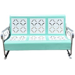 MCM Woodard Style 3 Seat Steel & Aluminum Scrolling Garden Sofa Bench - 2 Avail.