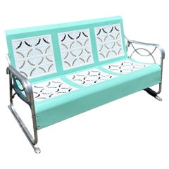 MCM Woodard Style 3 Seat Steel & Aluminum Scrolling Garden Sofa Bench - 2 Avail.