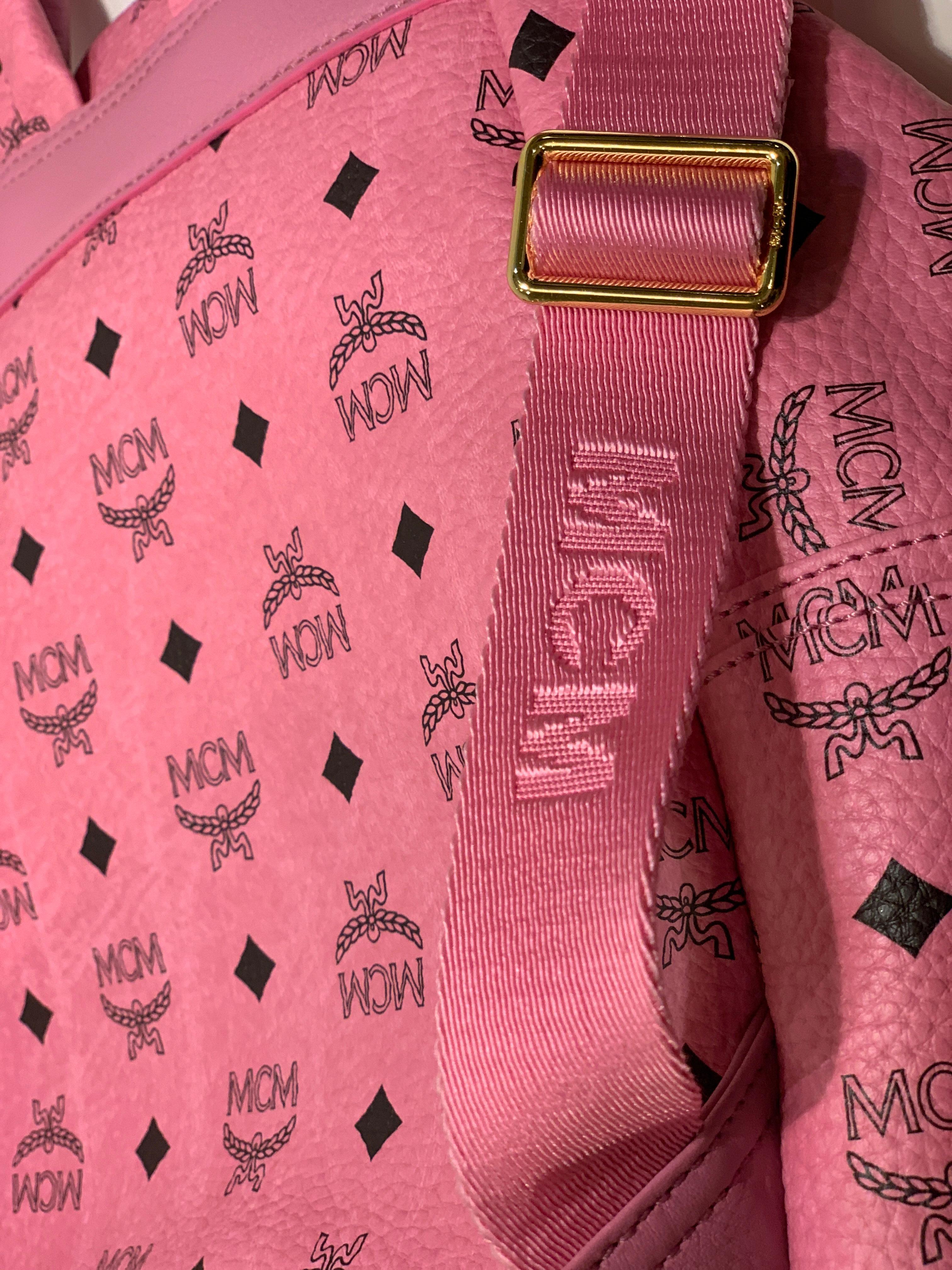 MCM Worldwide Medium Stark Backpack Pink and Black Visetos with Gold Studs 4