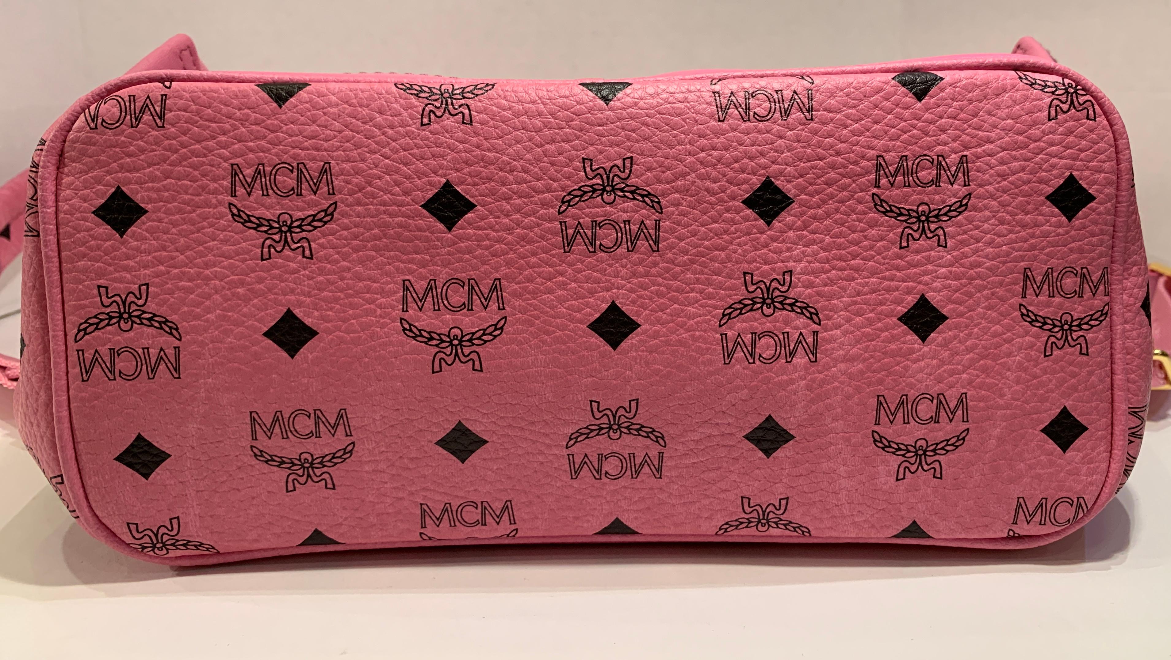 MCM Worldwide Medium Stark Backpack Pink and Black Visetos with Gold Studs 6