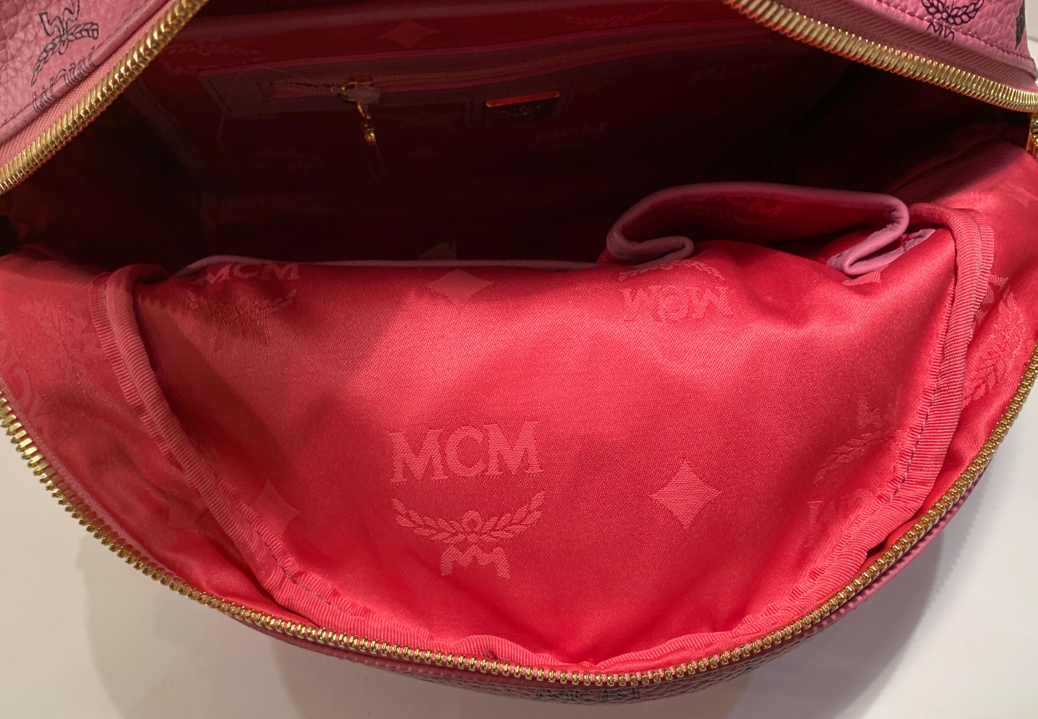 MCM Worldwide Medium Stark Backpack Pink and Black Visetos with Gold Studs 8