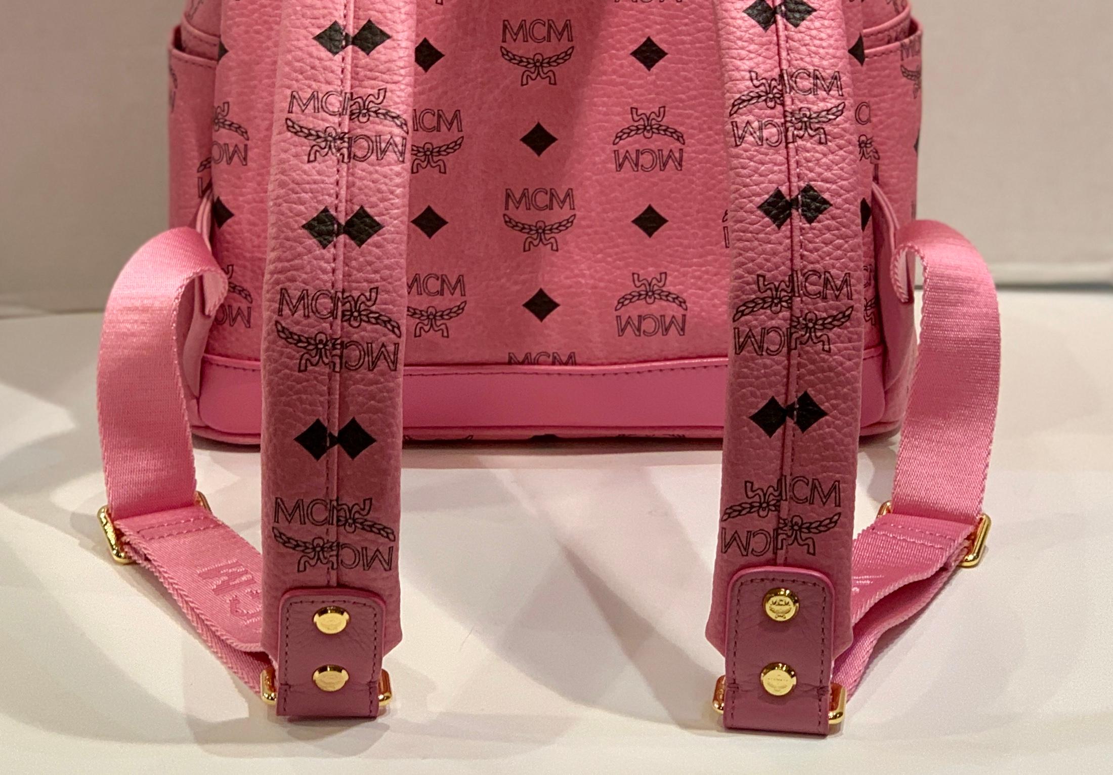 MCM Worldwide Medium Stark Backpack Pink and Black Visetos with Gold Studs 1