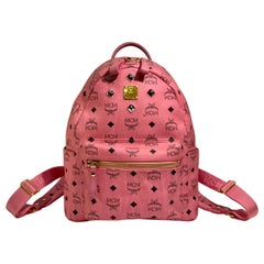 MCM Worldwide Medium Stark Backpack Pink and Black Visetos with Gold Studs