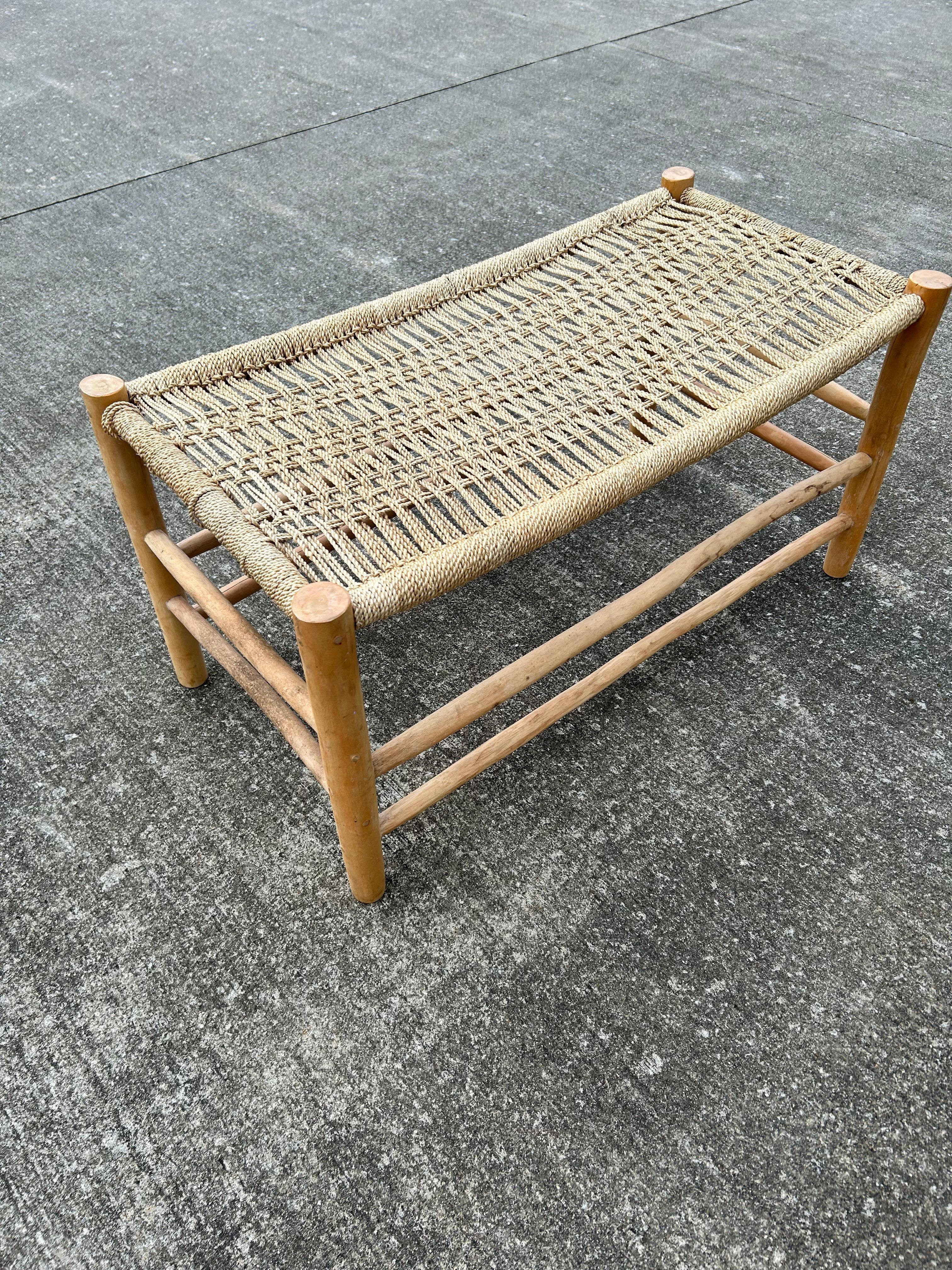 Straw MCM Woven Bench Seat in Style of Charlotte Perriand