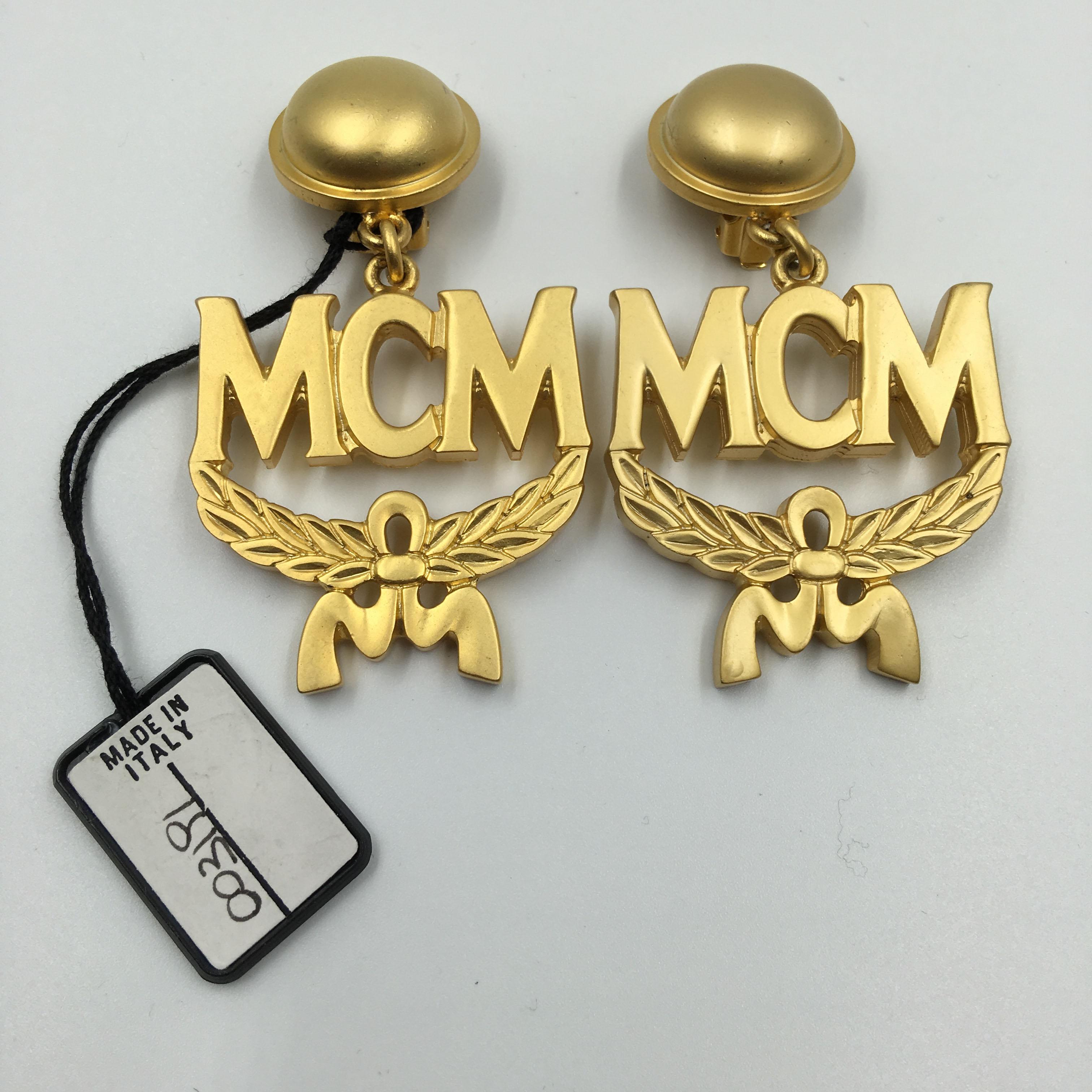 mcm earrings clip on gold filigree