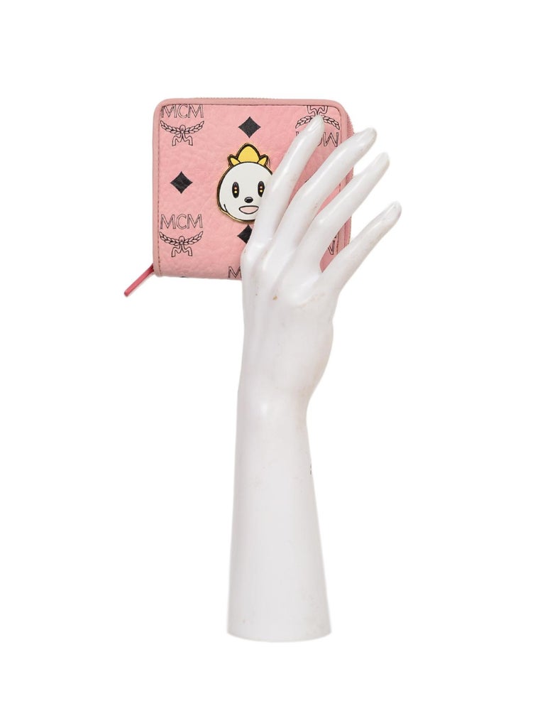 MCM x Eddie Kang New Pink Monogram Visetos Loveless Mini Zip Around Wallet