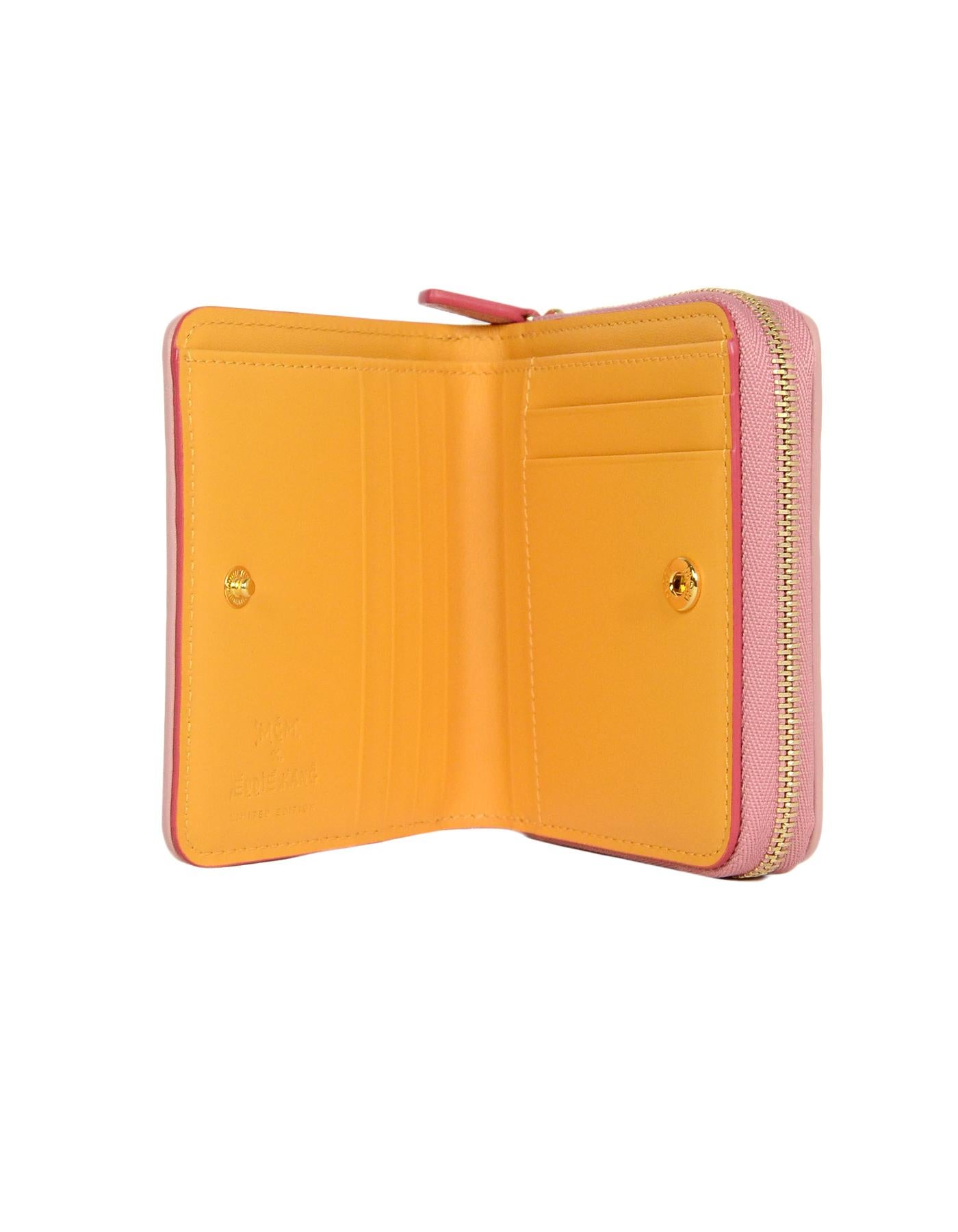 Women's MCM x Eddie Kang New Pink Monogram Visetos Loveless Mini Zip Around Wallet