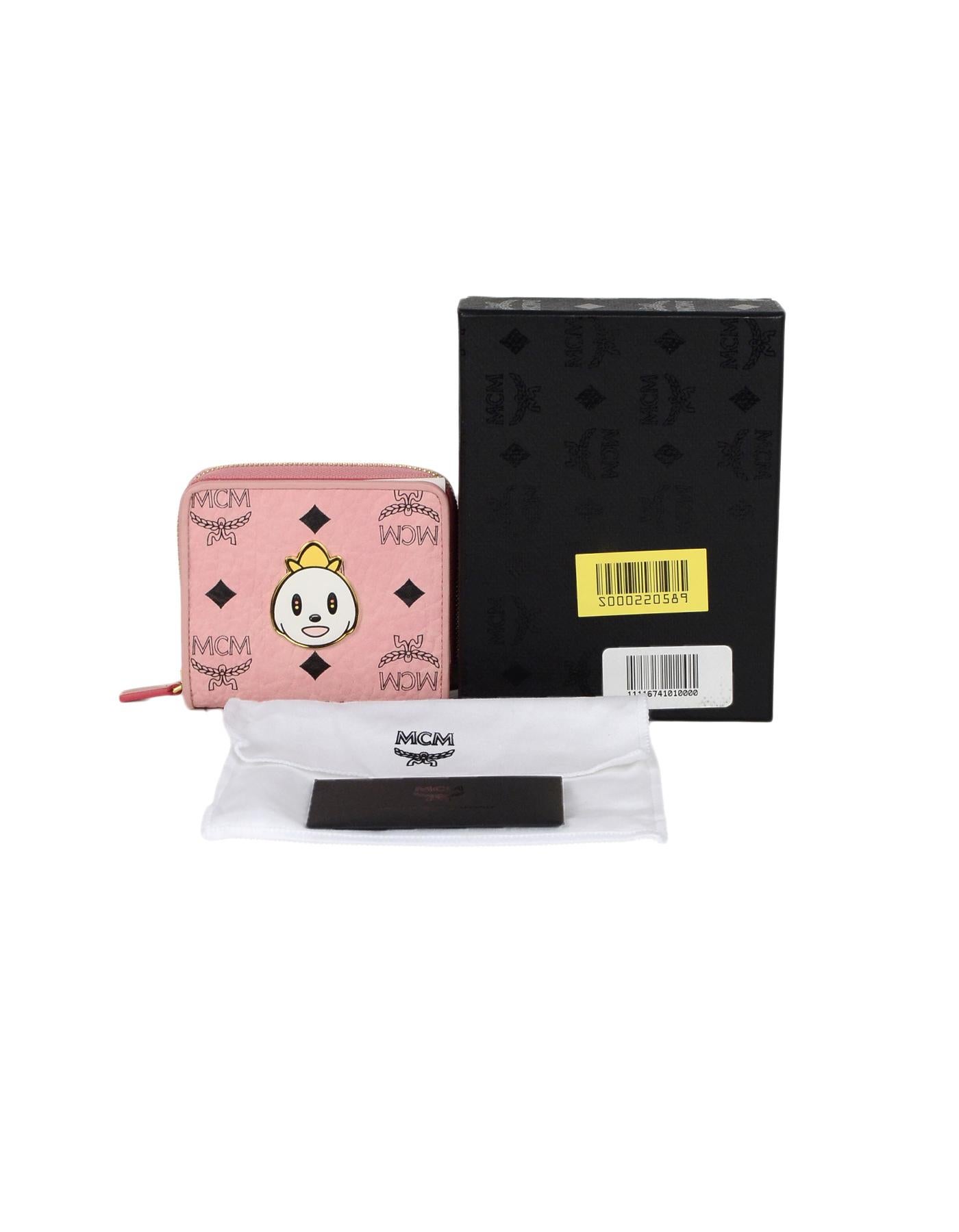 MCM x Eddie Kang New Pink Monogram Visetos Loveless Mini Zip Around Wallet 2